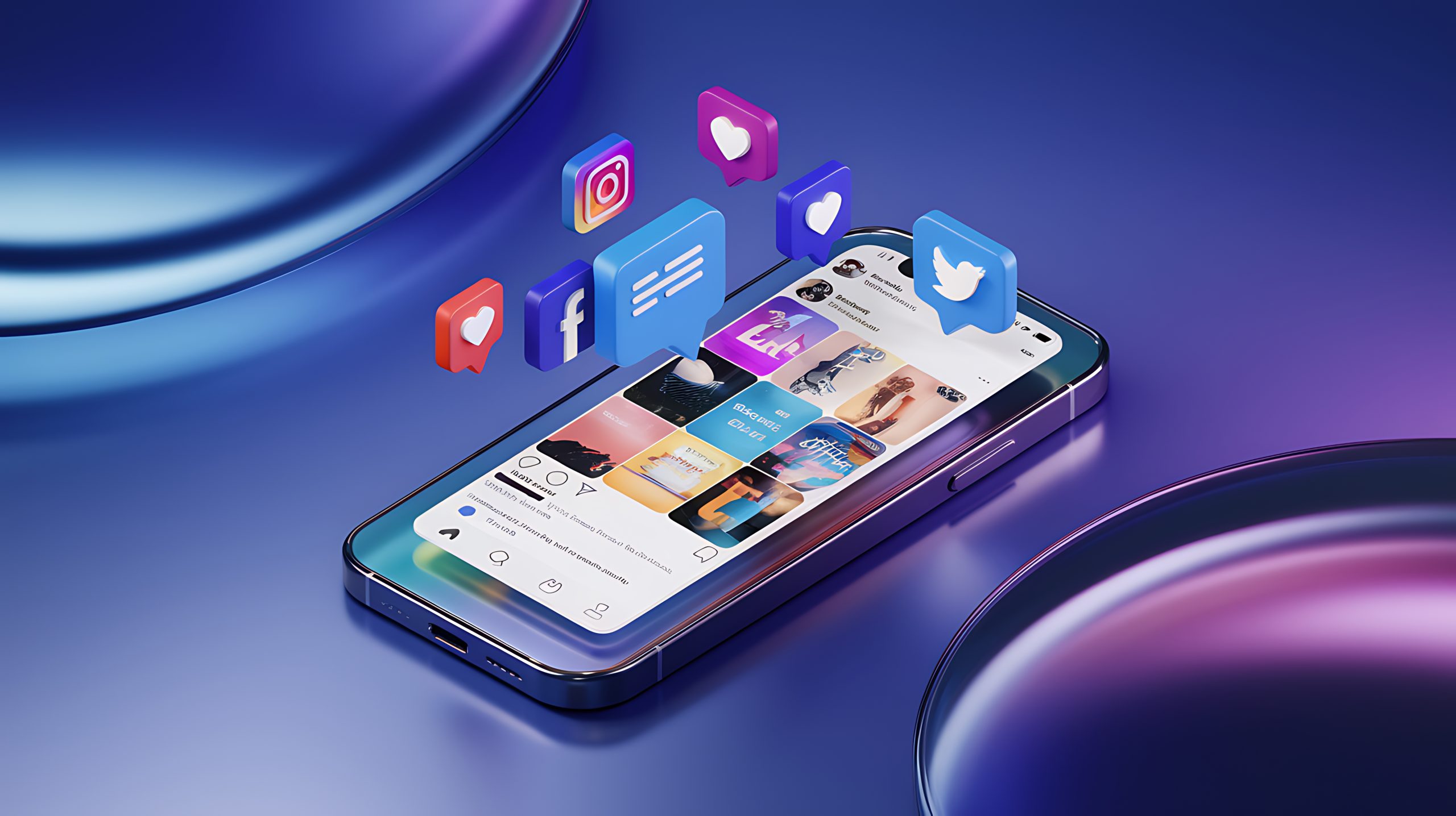 Social media marketing displayed around a mobile phone